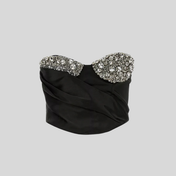 Glam Strapless Top with Diamond Accents - Black