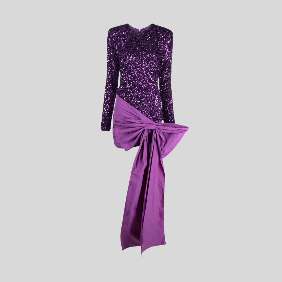 Elegant Sequin Dress With Asymmetric Bow Detailing - Purple