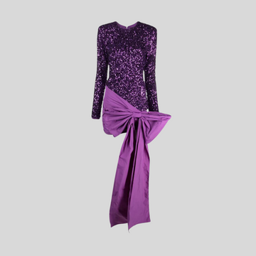 Elegant Sequin Dress With Asymmetric Bow Detailing - Purple