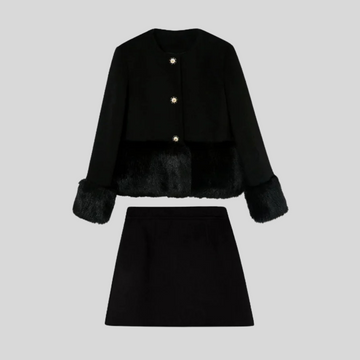 Faux Fur Set: Jacket and Skirt - Black