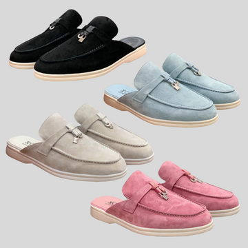 Suede Loafers With Contrasting Sole And Metal Charms - Black - Baby Blue - Beige - Pink