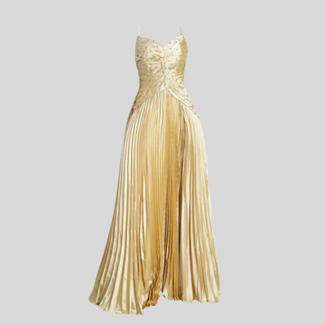 Gown with Cascading Layers and Lace Back - Gold