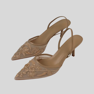 Elegant Mesh Embroider Slingback - Beige