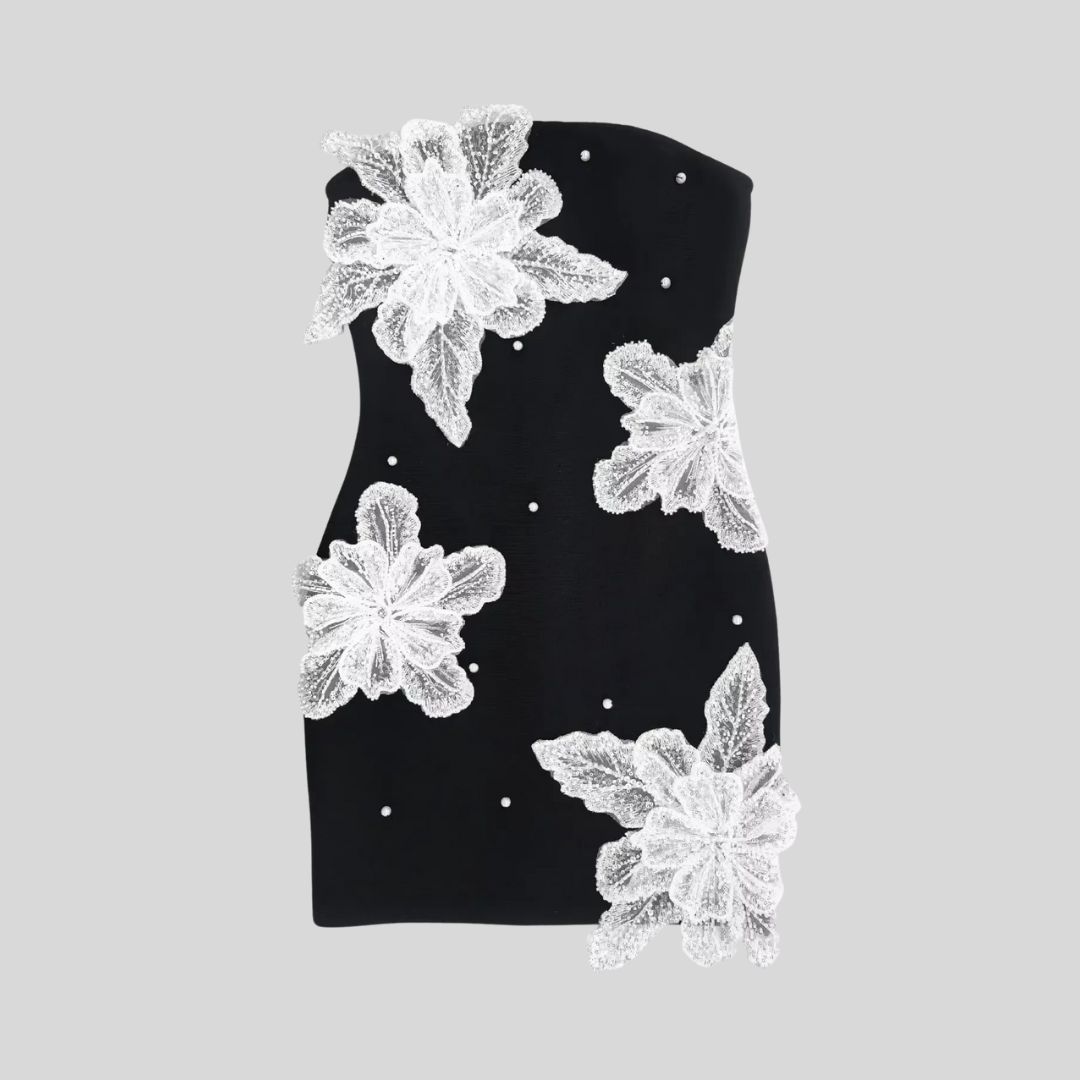 Elegant off Shoulder Sleeveless Patchwork 3D Flower - Black