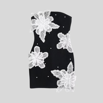 Elegant off Shoulder Sleeveless Patchwork 3D Flower - Black