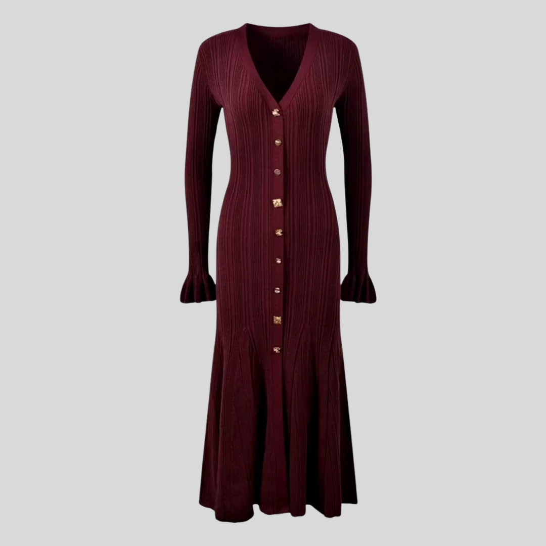 Elegant  Knitted Dresses - Burgundy