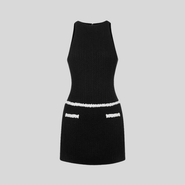 Elegant Textured Mini Dress with Sleeveless Design - Black