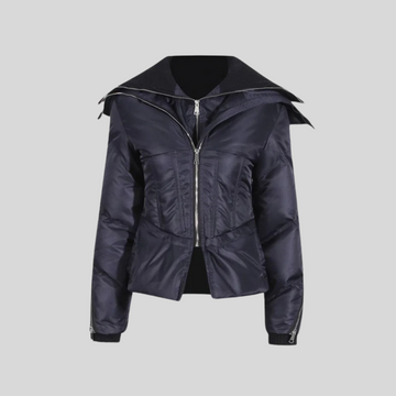 Contemporary Jacket With Double Collar Design - Black