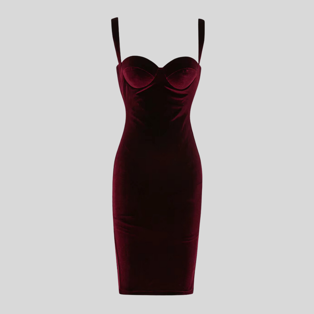 Elegant Velvet Dress - Burgundy