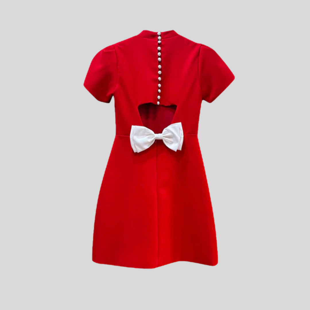 Elegant Mini Dress With Back Cutout and Bow - Red