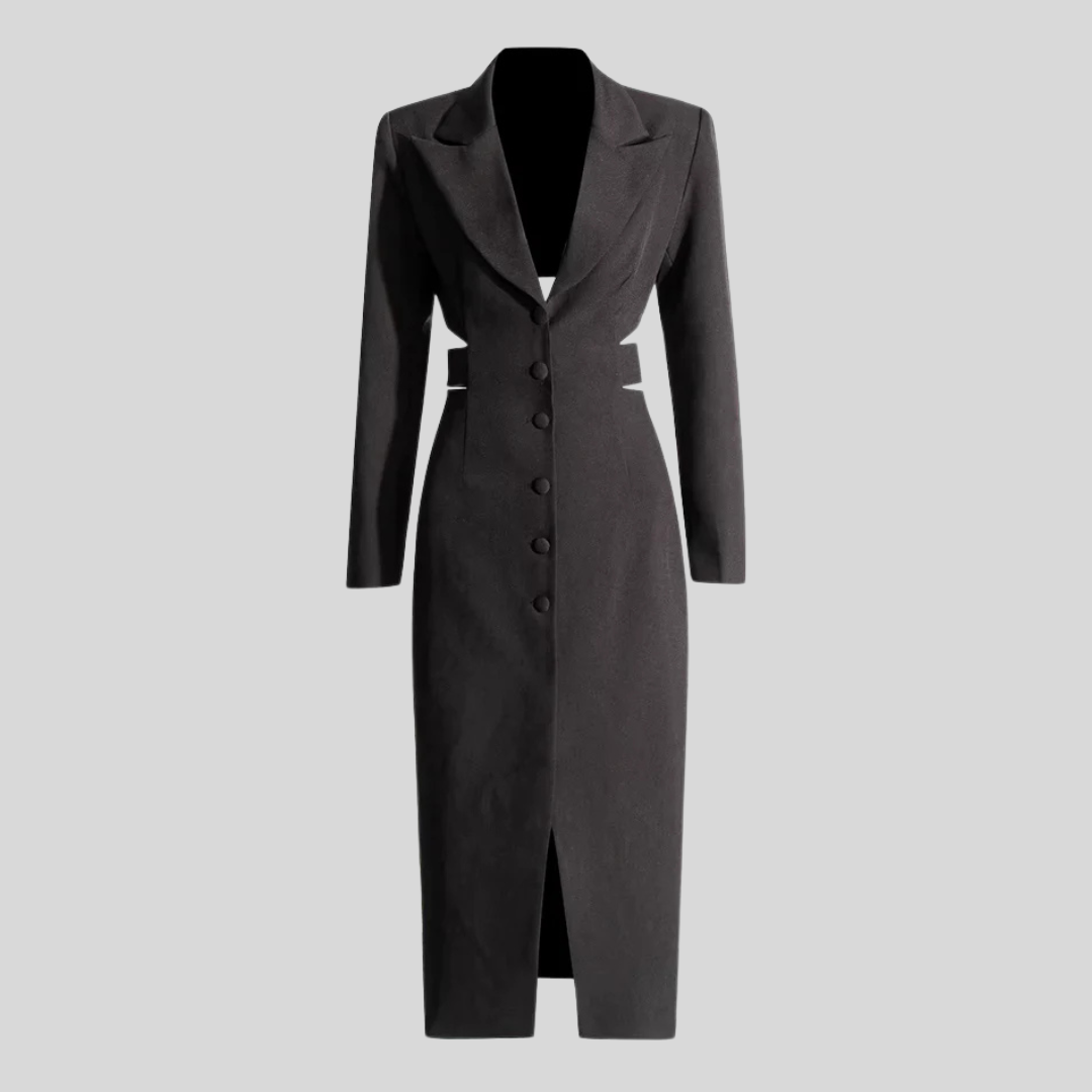 Hollow-Out Single-Breasted Blazer Dress - Black