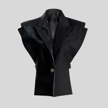 Two-Tone Sleeveless Fitted Blazer - Black