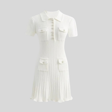 Short Sleeve Diamond Contour Dress - White