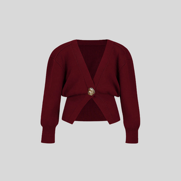 Elegant Single Breasted Knitted Cardigan - Burgundy