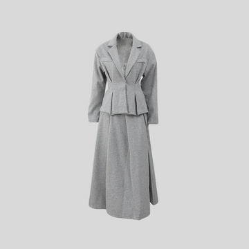 Elegant Two-Piece Tailored Blazer And Pleated Skirt Ensemble - Gray