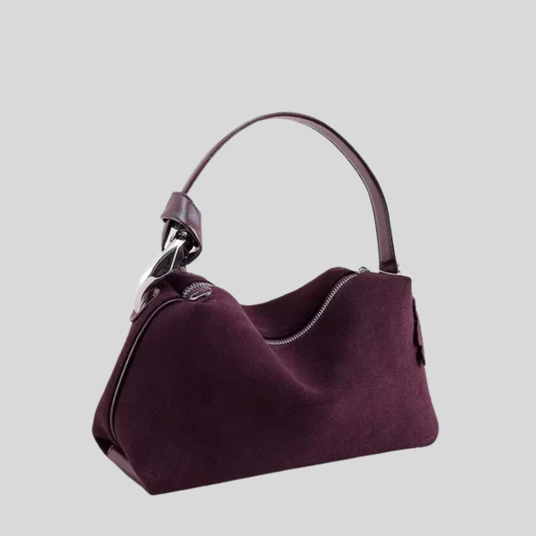 Suede Vegan Leather Crossbody Bag - Burgundy - Brown