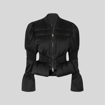 Cropped Down Jacket with Tailored Waist - Black