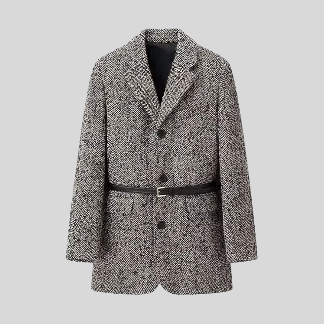 Elegant Belted Blazer Coat - Gray