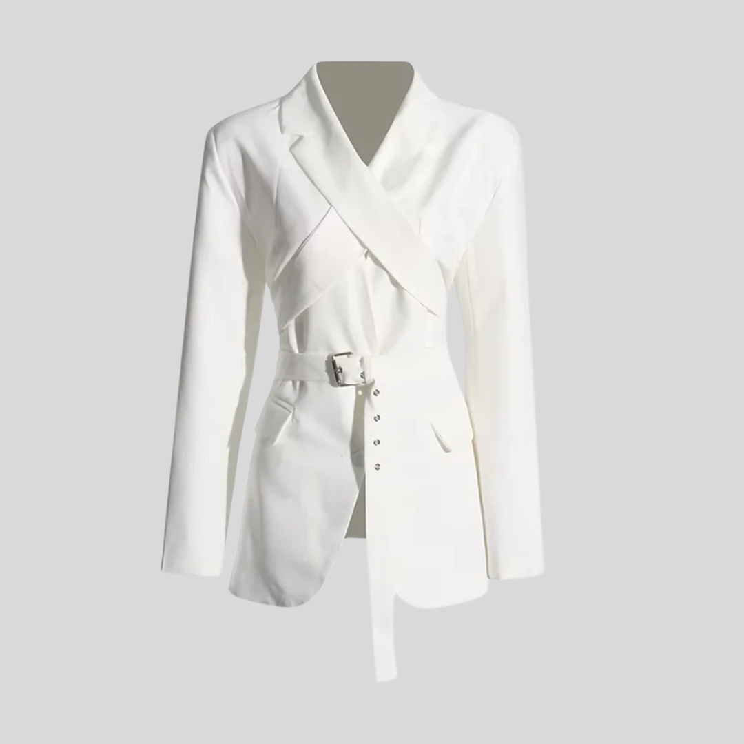 Tailored Blazer with Cross-Front Lapels - White