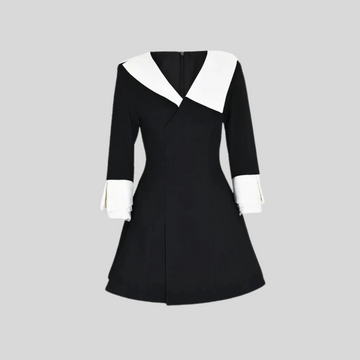 Fashion Doll Dress with Bold Collar and Cuffs - Black