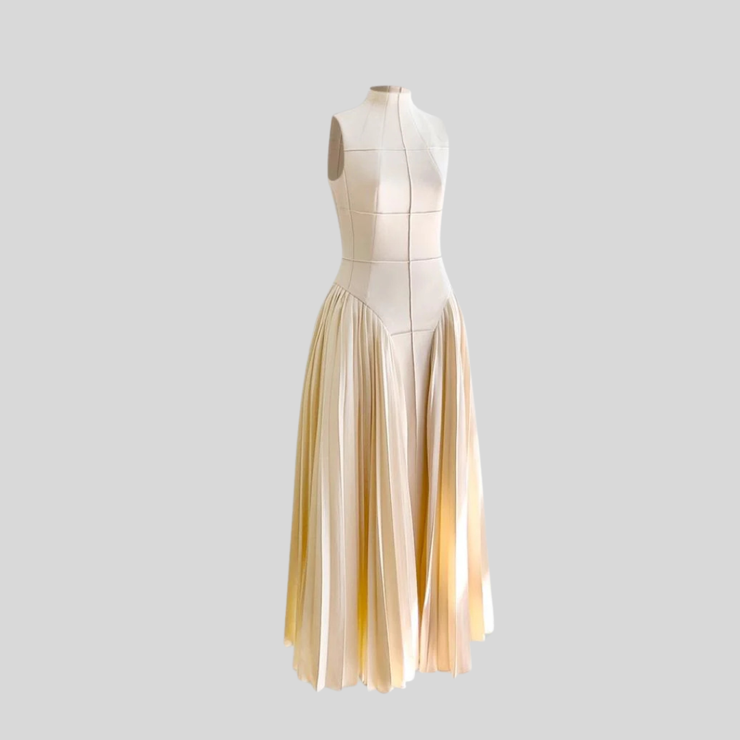 Elegant Stand Collar Sleeveless Dress - Nude