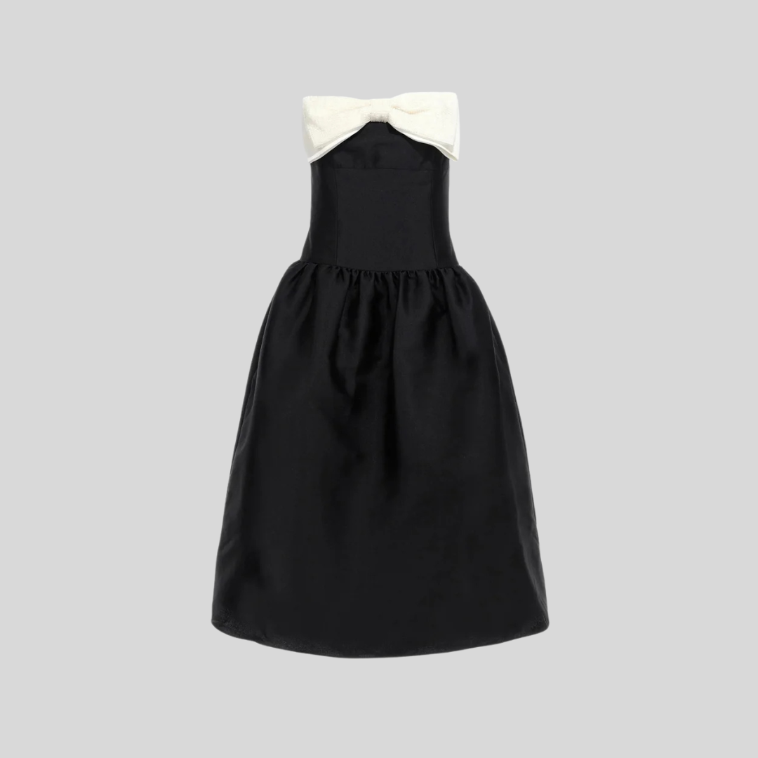 Fitted Sleeveless Mini Dress With Prominent Large White Bow - Black