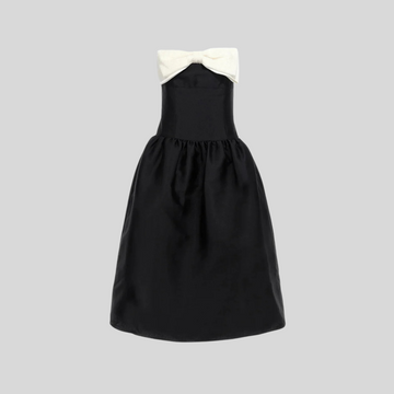 Fitted Sleeveless Mini Dress With Prominent Large White Bow - Black