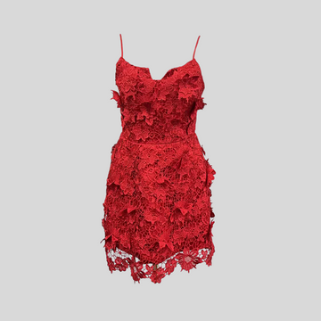 Mini Dress with Delicate Floral Lace Details - Red