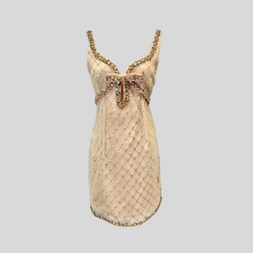 Fitted Mini Dress With Diamond Pattern And Sequin Embellishments - Gold