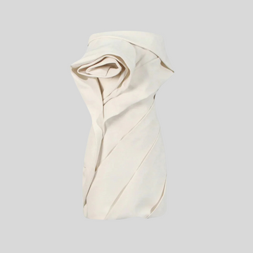 Fitted Mini Dress With Intricate Folds And Swirls - Beige