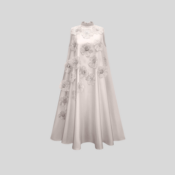 Sleeveless Floral A-Line Dress With High Collar And Textured Embellishments - Pink - White