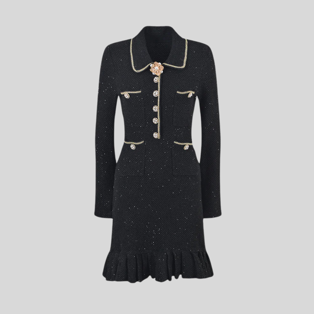 Knit textured dress - Black