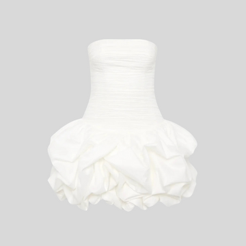 Mini Dress With Ruched Bodice And Voluminous Bubble Hem - White - Pink - White/Red