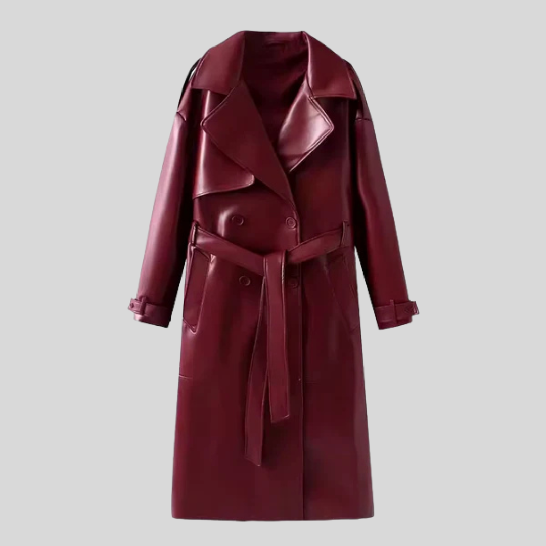 Vegan Leather Overcoat - Burgundy