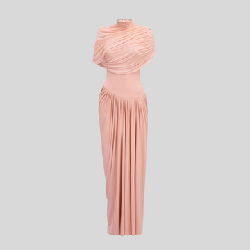 Asymmetrical Pleated Maxi Dress - Pink