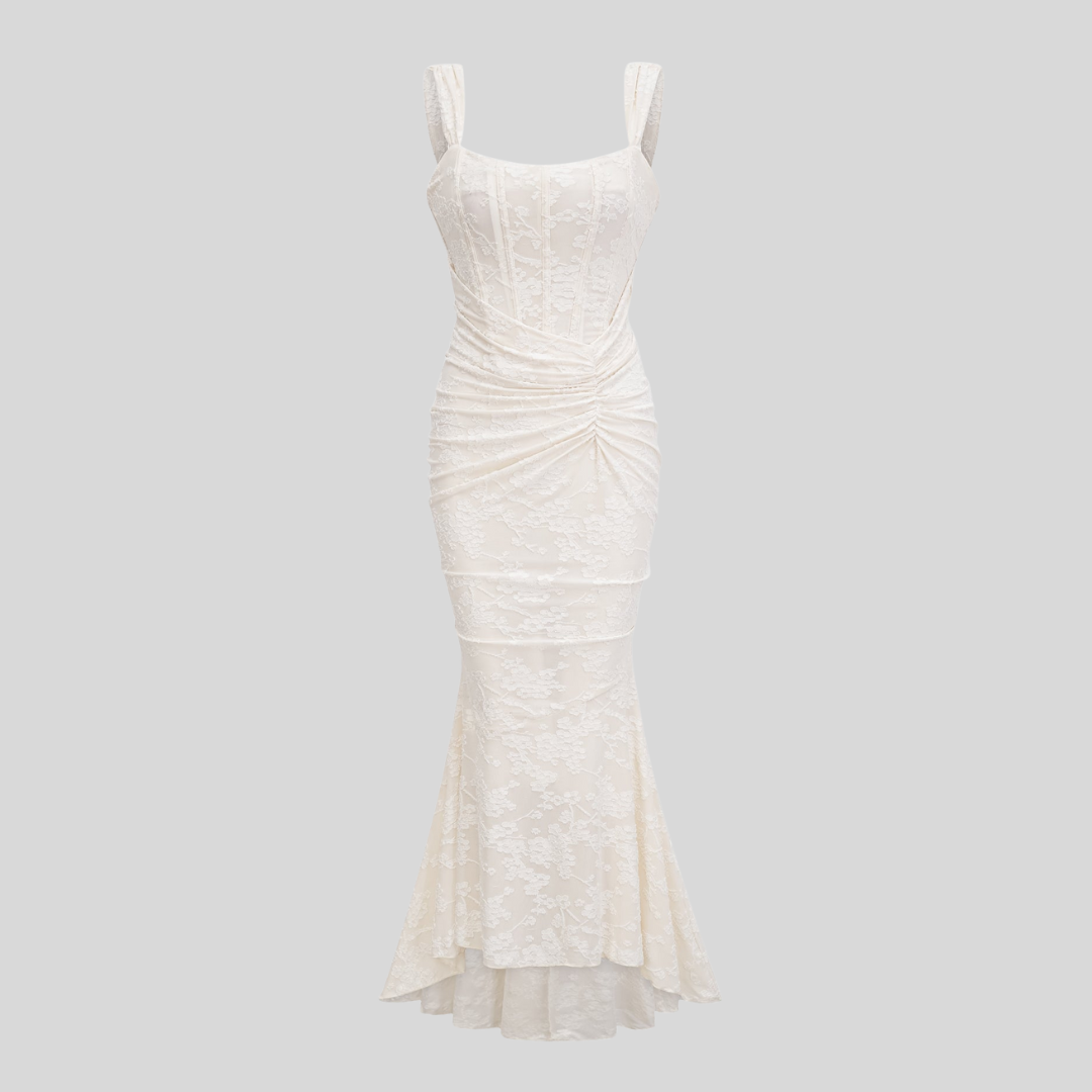 Elegant floral jacquard maxi dress - Ivory