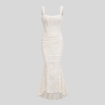Elegant floral jacquard maxi dress - Ivory
