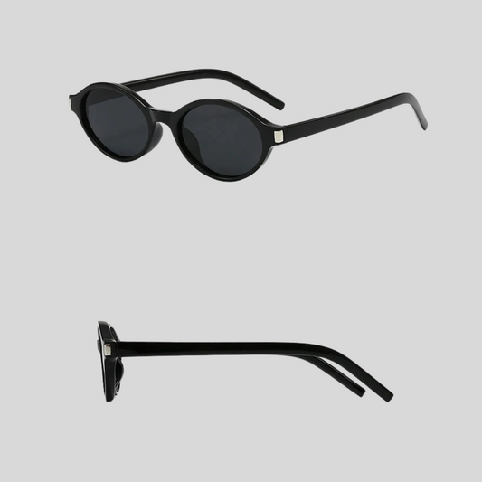 Small Oval Sunglasses With Black Rivet Decorative - Black