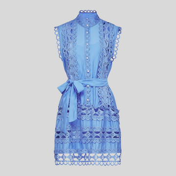 Chic Cut-out Belted Mini Dress - Blue