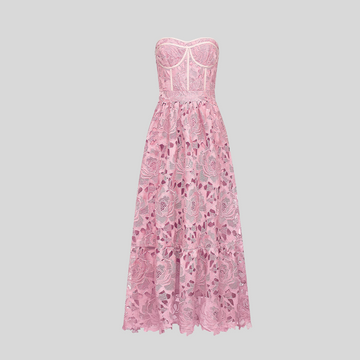 Floral Embroidered Dress – Pink - Green