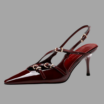 Shiny Slingback Heels - Burgundy