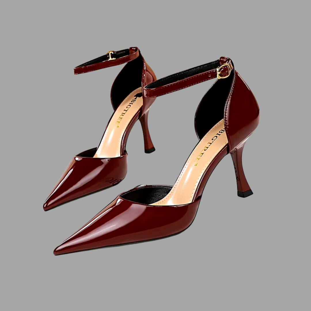 Lustrous Pointed-Toe Heels - Burgundy