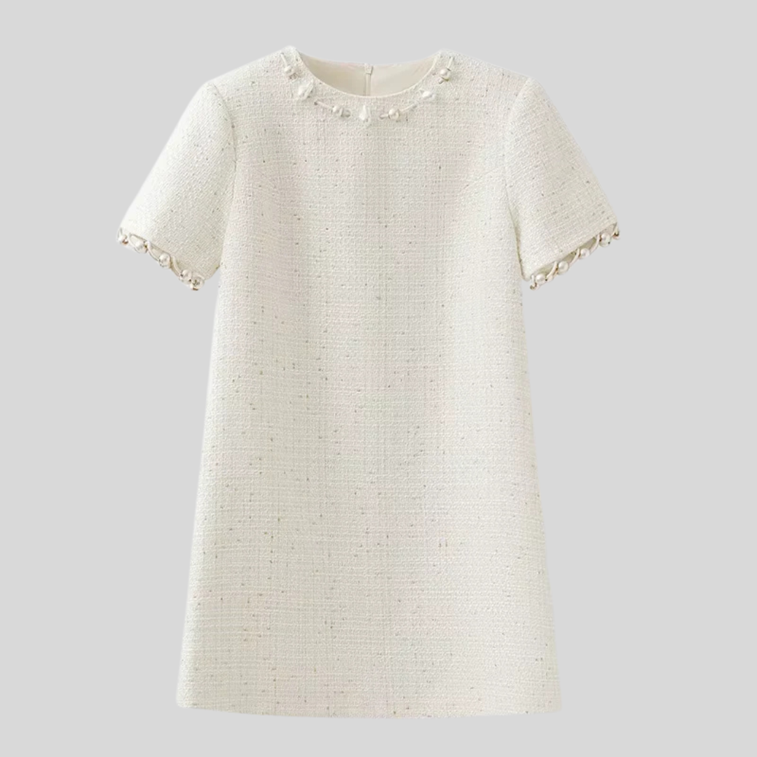 Elegant Pearl Tweed  Dress - Ivory