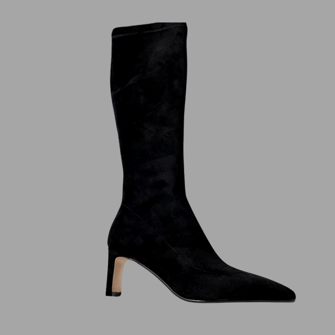 Suede Knee High Boots - Black