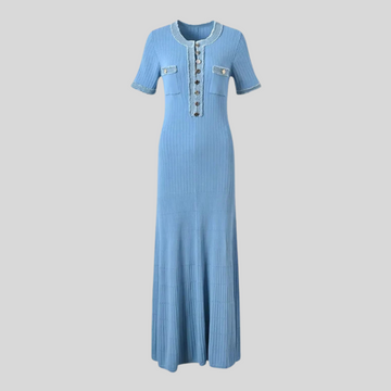 Elegant Ribbed Knit Maxi Dress - Blue