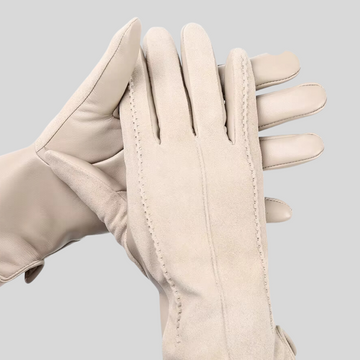 Elegant Gloves Suede Accents & Vegan Leather - Beige