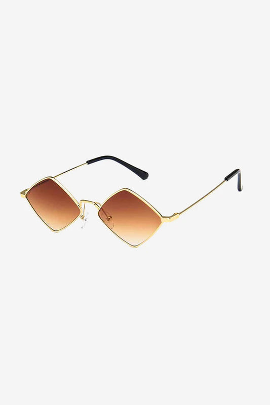 Geometric Diamond-Shaped Sunglasses with Slim Gold Frame – Black - Brown