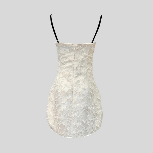 Mini Dress with Feather-Inspired Design - Ivory