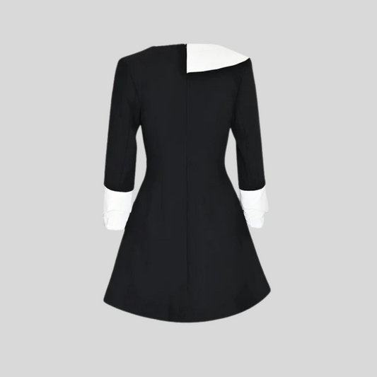 Fashion Doll Dress with Bold Collar and Cuffs - Black