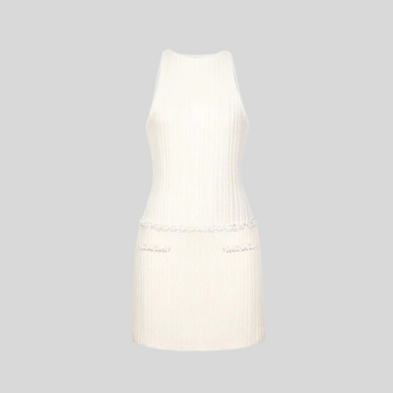 Elegant Textured Mini Dress with Sleeveless Design - Ivory